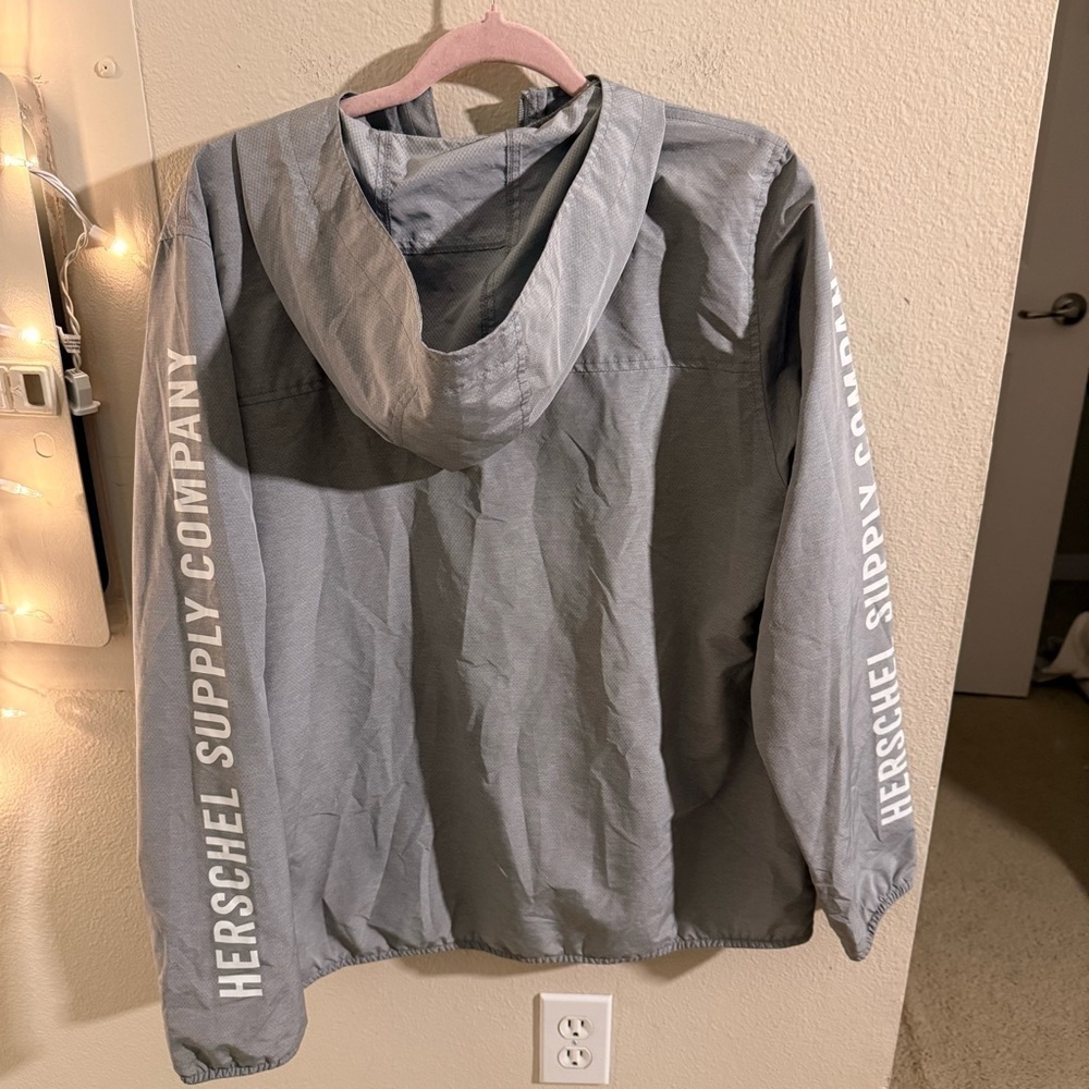 Herschel Supply Co Hooded Windbreaker Jacket Gray XL Lightweight Zip Up - Picture 2 of 10
